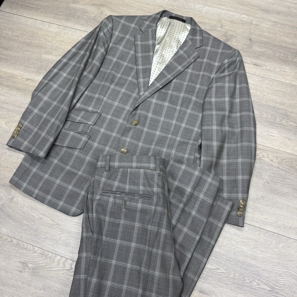 Jos‎ A Bank Reserve Gray Windowpane Suit Slim Fit Super 150s Vitale Barberis 40S